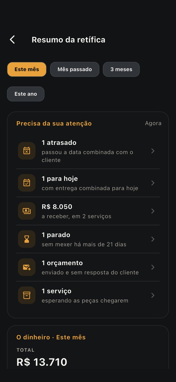 Tela Resumo da retífica do NOCTUX com os seis avisos de atenção