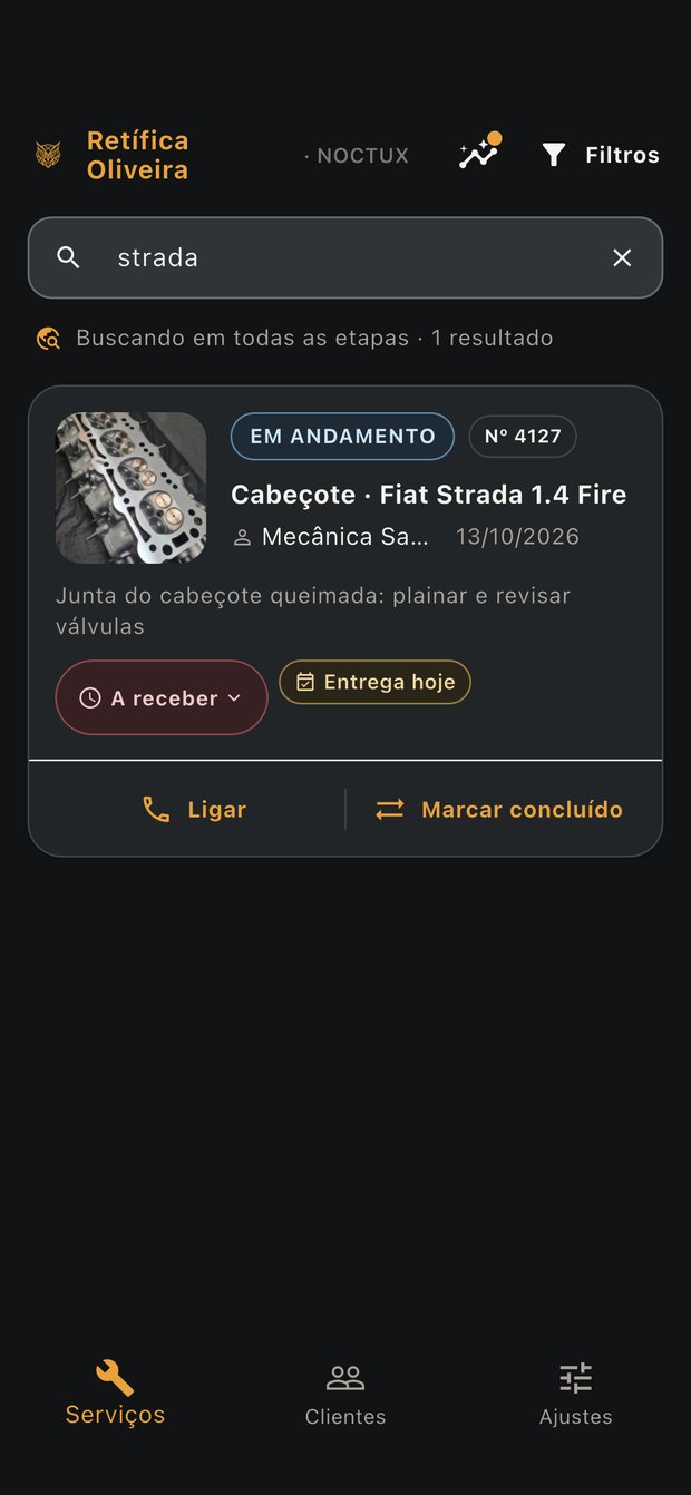 Resultado de busca no NOCTUX: cartão de um serviço com avisos de prazo e de pagamento