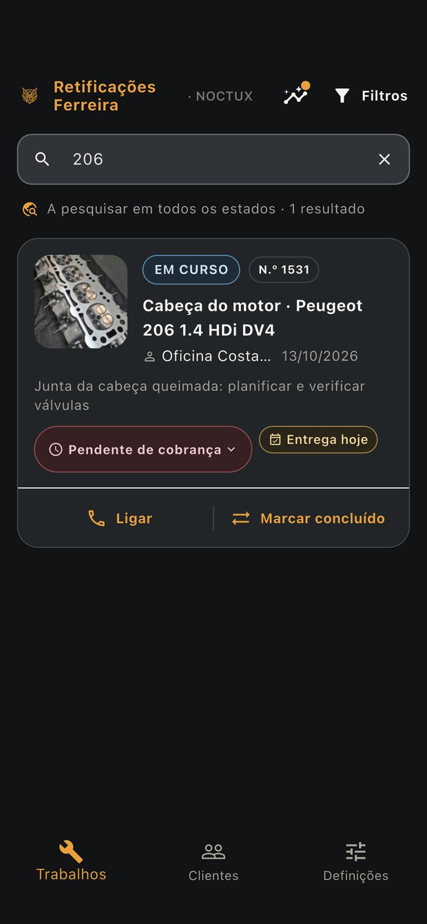 Resultado de pesquisa na NOCTUX: cartão de um trabalho com avisos de prazo e de pagamento
